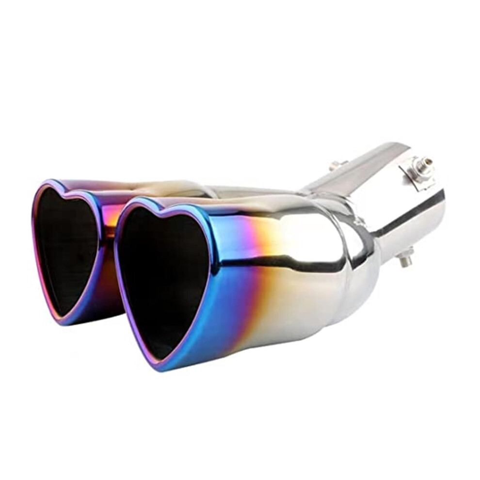 Car Tailpipe 63Mm Universal Heart Shape Stainless Steel Exhaust Tips, Muffler Tail Double-For Pipe Tube, Bent Blue 9084446875560