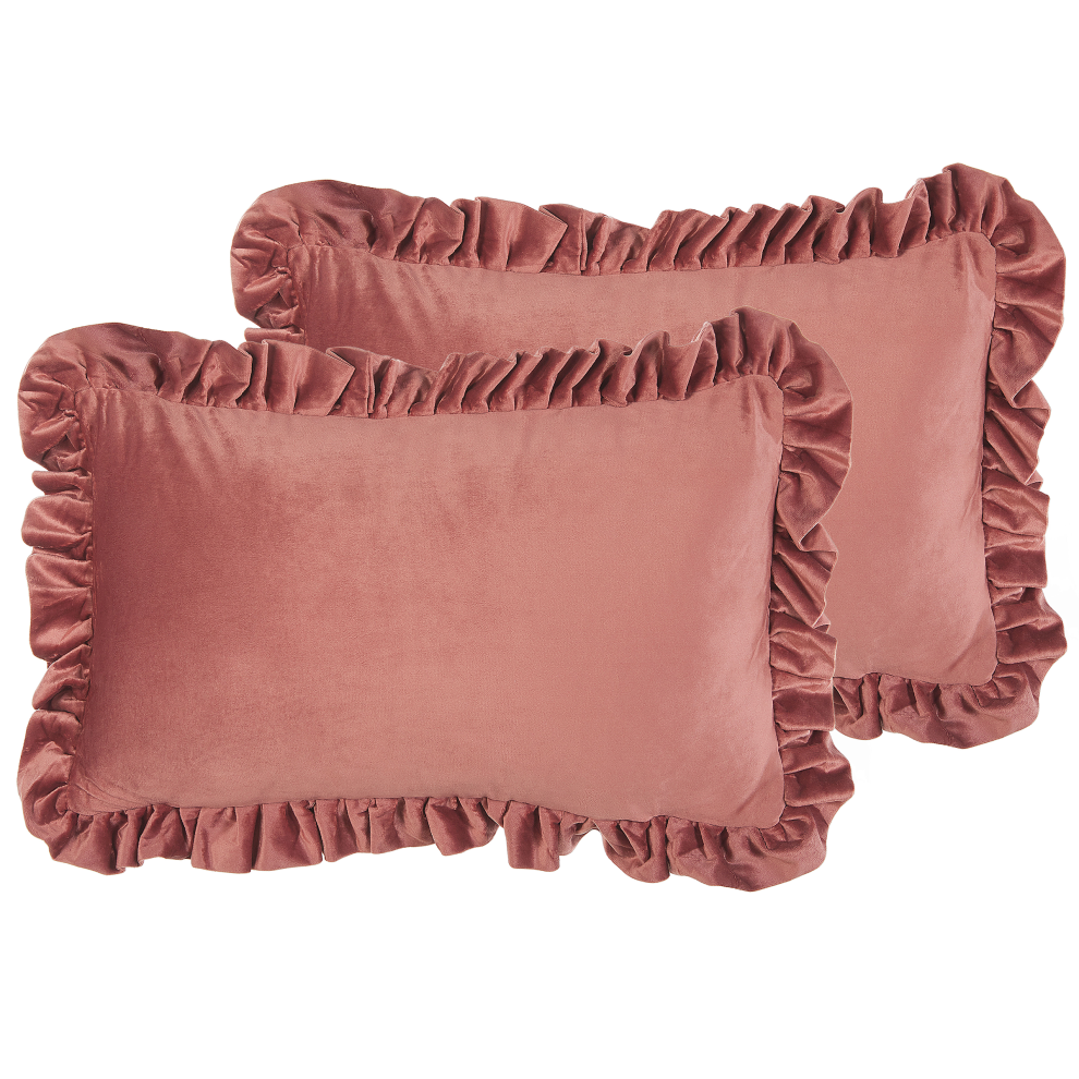 Set of 2 Decorative Cushions KALANCHOE Velvet 30 x 50 cm Pink Solid