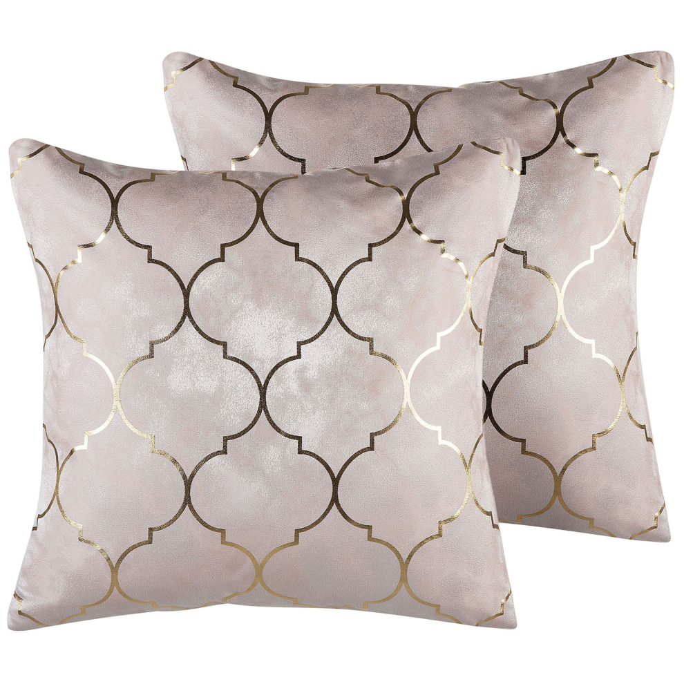 Set of 2 Decorative Cushions ALYSSUM 45 x 45 cm Pink Trellis Pattern