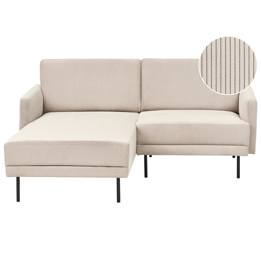 Corner Sofa 2 Seater BREDA Corduroy Beige Right Hand