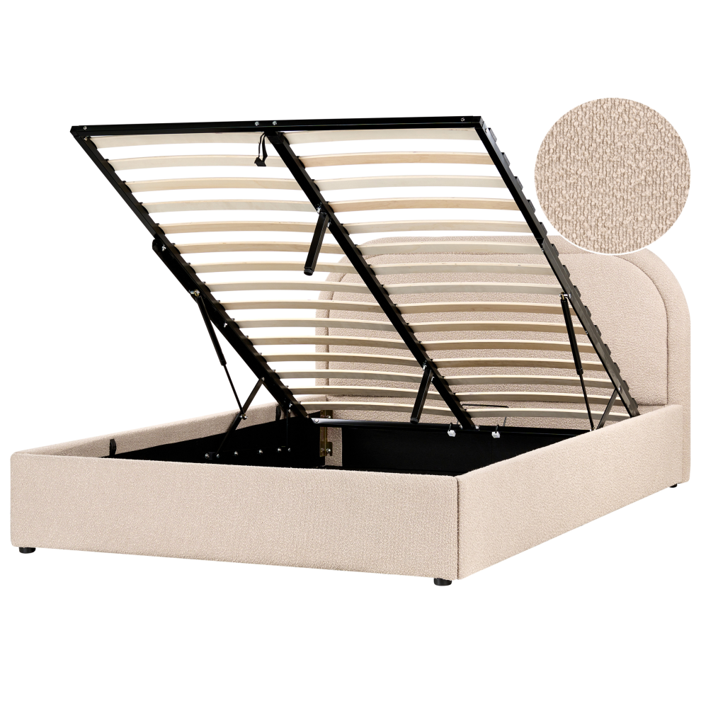 Beliani Ottoman Bed Quillien Boucle Beige 140 X 200 Cm (Eu Double)