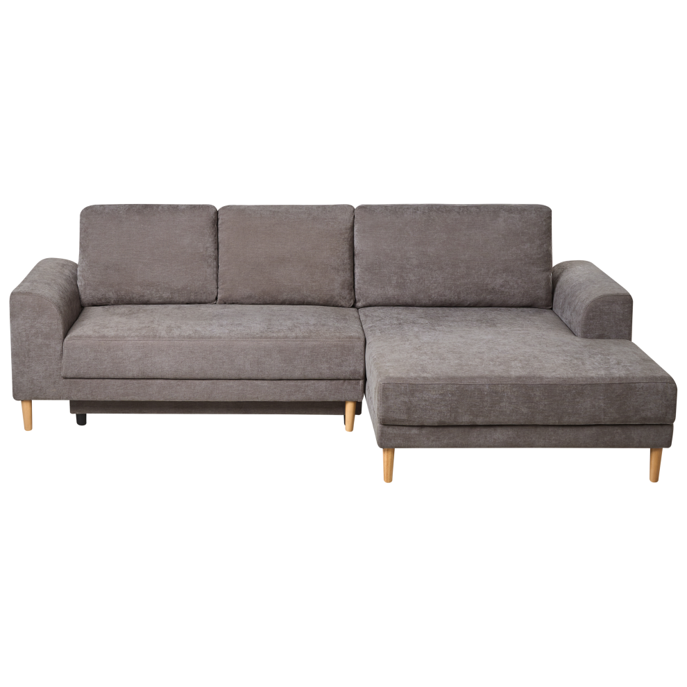 Corner Sofa Bed 3 Seater NUBORG Chenille Taupe with Storage Left Hand
