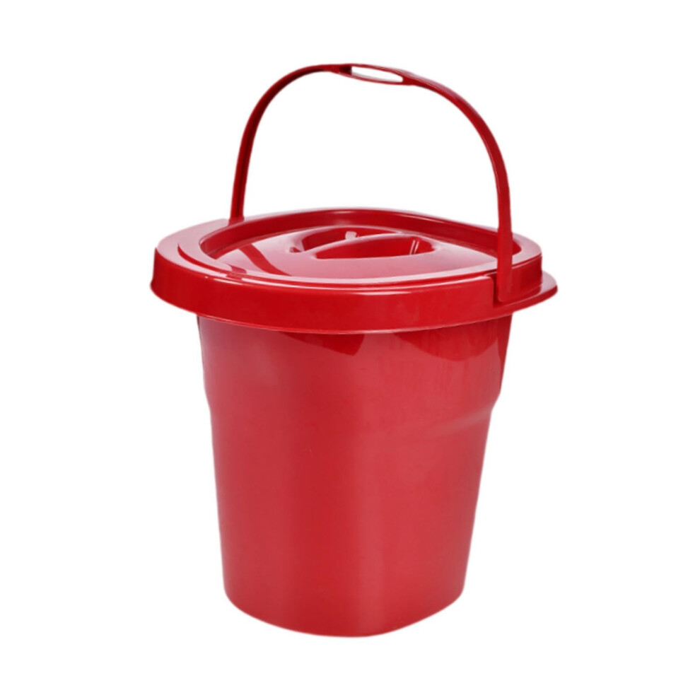 Chamber Pot Pee Container for Seniors, Sturdy Red Commode Bucket with Stable Base for Indoor Bedroom Use