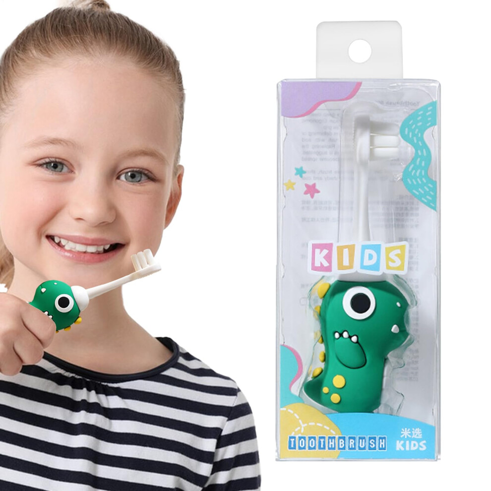 Green Dinosaur Kids Toothbrush Soft Bristles Child-Sized Brush Head For Boys And Girls Safe Toddler Oral Care