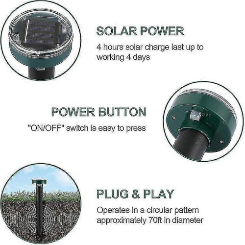 Solar Mole Repeller, 4 Pieces Ultrasonic Pest Repeller - Mole Control with Ip65 Waterproof, Mole Repellent Garden Mole Repeller 2