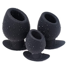 BDSM Silicone Hollow Anal Plug - Soft Peep Vaginal Butt Plug Prostate Massager for Men and Women, Size Small