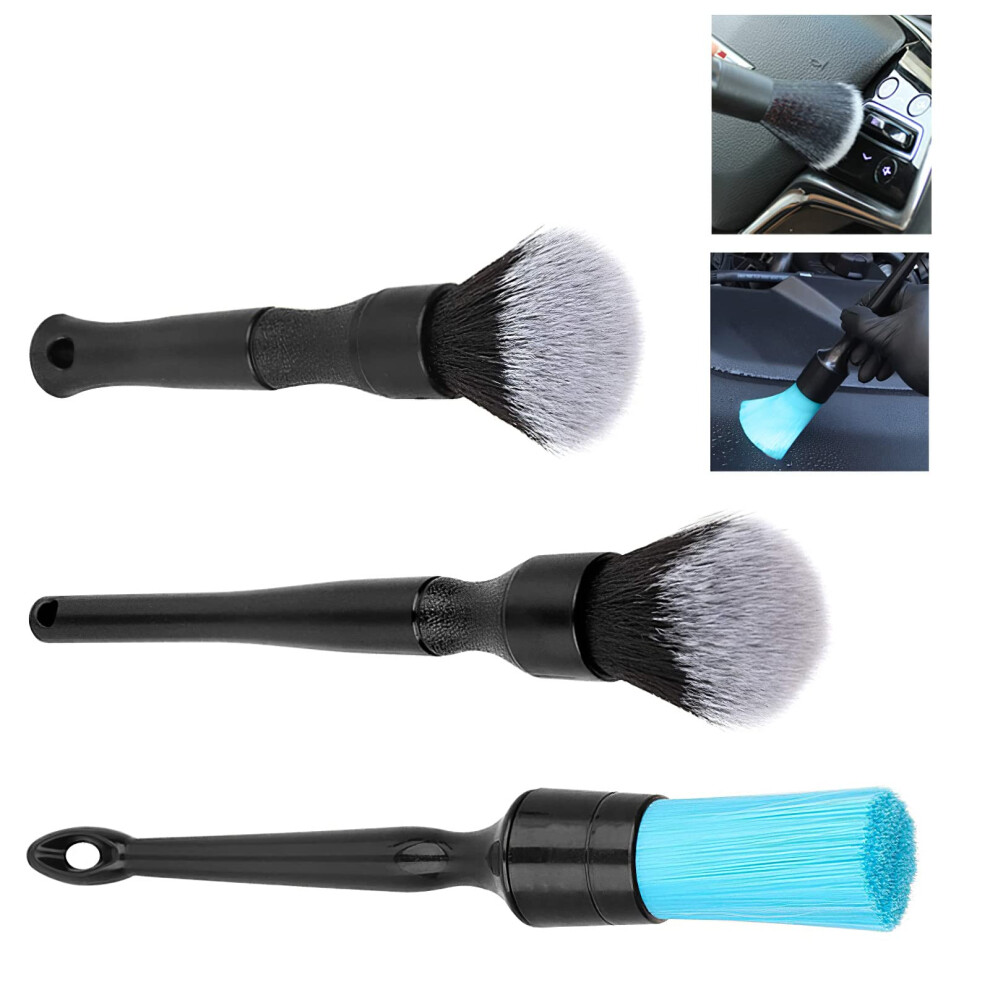 3Pcs Car Detailing Brush Set - Soft Boar Hair And Microfiber Brushes For No Scratch Cleaning Of Dashboard, Air Vents, Engine Bay, Wheels 9016109811295