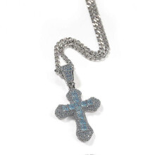 Wabjtam Fashion Zircon Cross Pendant Necklace Charms with Stainless Steel Chain Jewelry for Cocktail Wedding Gifts-blue