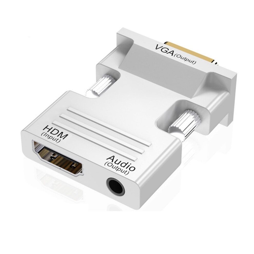 1080P Hdtv Female To Vga Male Converter Dongle With 3.5Mm Audio Output For Computers And Gaming Consoles, White 9016109812117