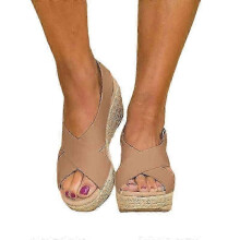 (EU 38, Beige) Women Platform Wedge Sandals Ladies Beach Espadrilles Summer Flatform Shoesu