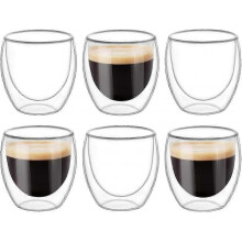 6PCS Double Walled Cups Glasses Mugs,Clear Double-Walled Coffee Cups,Double-Walled, Cappuccino,Latte and Insulated(80ml)-Yvano