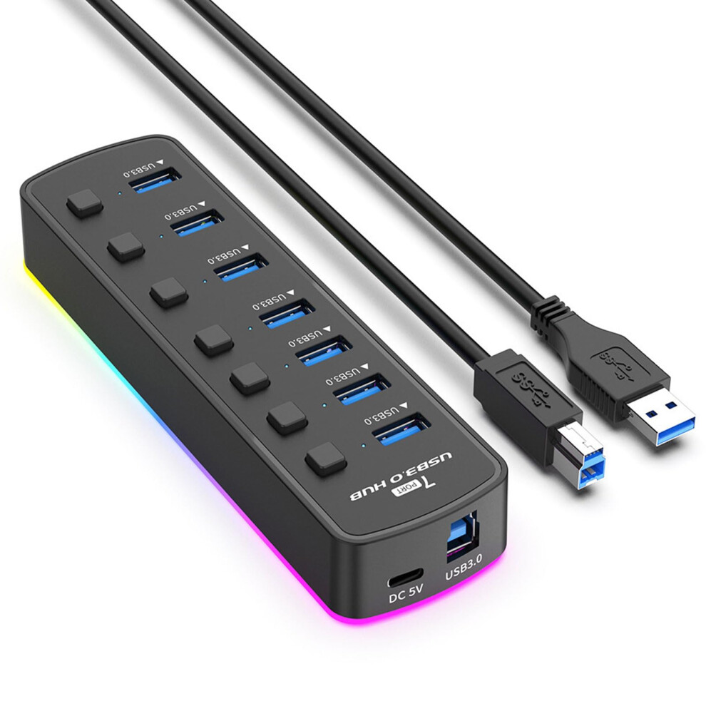 Usb Hub 3.0 7-Port Usb Hub, Individual On/Off Switches, Led Indicators, Long Cable, Compatible With Macbook, Ps4 9084446878837