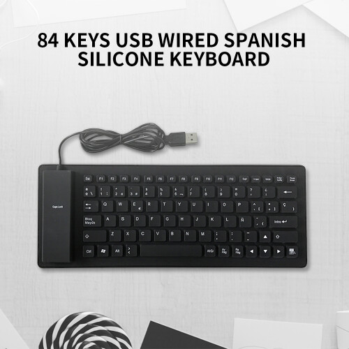 84 Keys Spanish USB Wired Silicone Keyboard