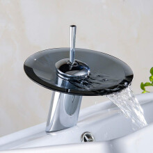 Bathroom Faucet Waterfall Taps with Glass Water Tray, 165mm Cold and Hot Bathtub Faucet, Modern Chrome Finish