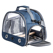 Bird Travel Cage Heavy Duty Shoulder Carry Bag for Parrots, Compact Transparent Animal Carrier with Air Holes, Navy Blue