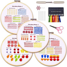 Classic Stitch Practice Embroidery Kit for Adults Beginners with Patterns Video Tutorial Instruction Booklet Craft Supplies