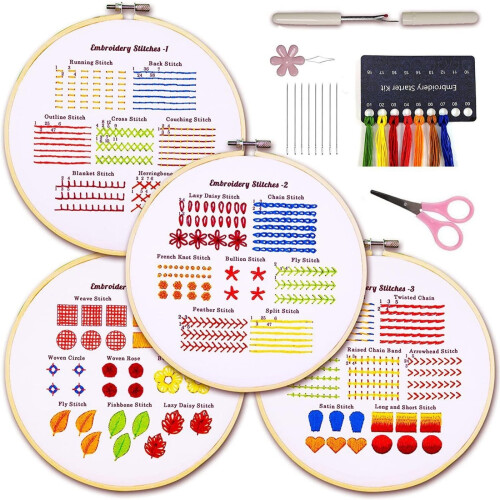 Classic Stitch Practice Embroidery Kit for Adults Beginners with Patterns Video Tutorial Instruction Booklet Craft Supplies