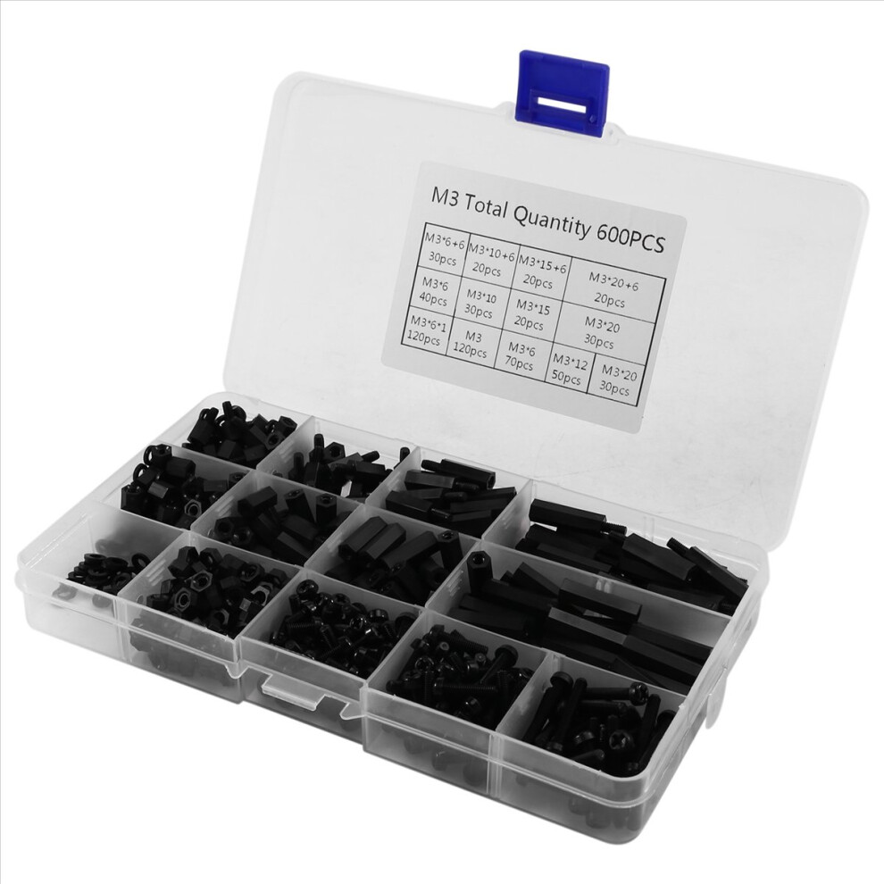 600Pcs Nylon Spacers Kit - M3 Male Female Hex Nylon Spacer Standoff 4713049681166