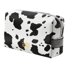 Trousse de maquillage en PU étanche à motif vache, format voyage
