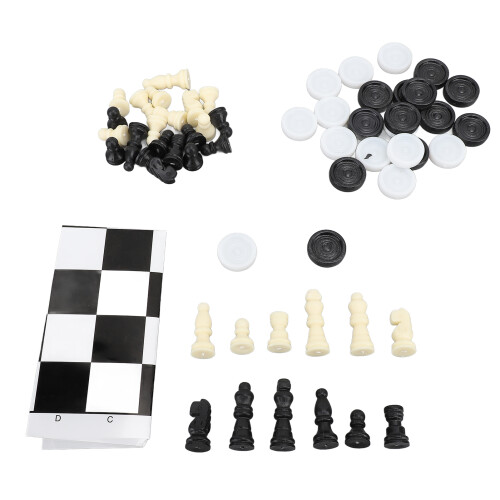 2-in-1 Folding Chess Set: Portable Reversible Chess/Checkers Kit 56pcs 2
