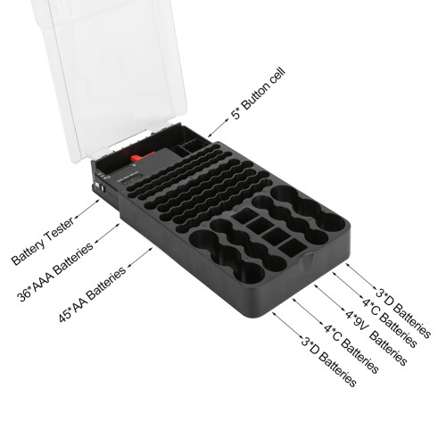 Multi-Functional Battery Storage Case with Tester, 104 Grids, 36 AAA & More 2