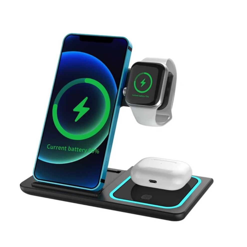 3 In 1 Magnetic Wireless Charger For Iphone, Apple Watch, Airpods - Fast Charging Station, Compatible With Magsafe Black 9016109817129