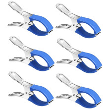 Stainless Steel Pool Towel Clips 12x2x6.5 Cm, 6 Pieces, Blue, Pool Cover Fastening Clips, For Drying Clothes