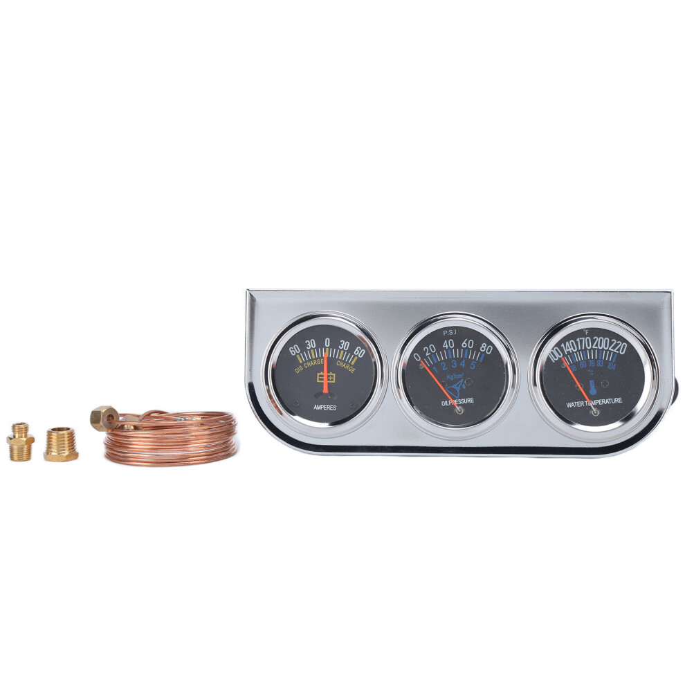 52Mm Triple Gauge Kit Set 3ÂInâ1 Amp Oil Pressure White/Red 8320539156460