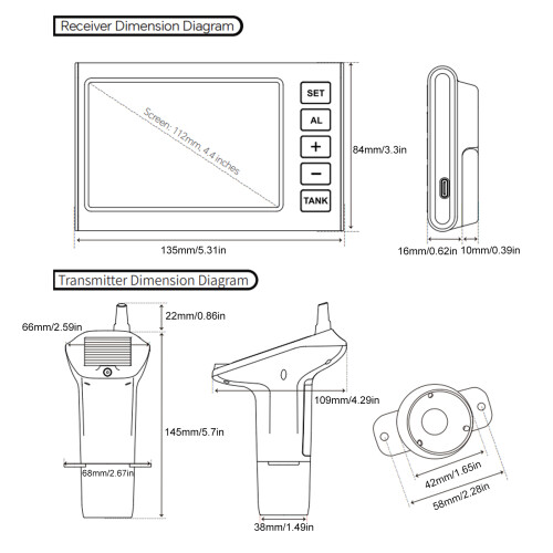 Water Detector Ultrasonic Water Depth Meter with Backlit Buzzer 2