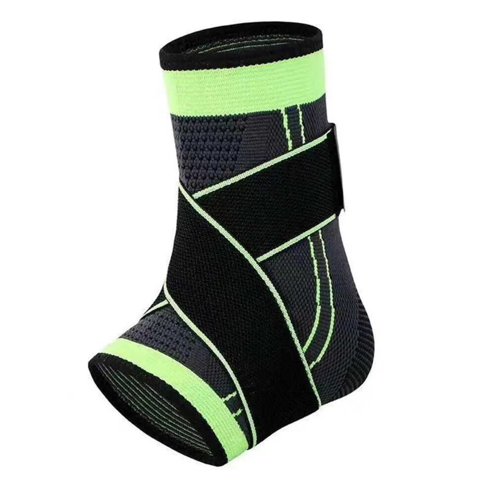 Green Sport Ankle Brace Adjustable Compression Support Protector For Running Soccer Basketball, Nylon Knitted, Size M,