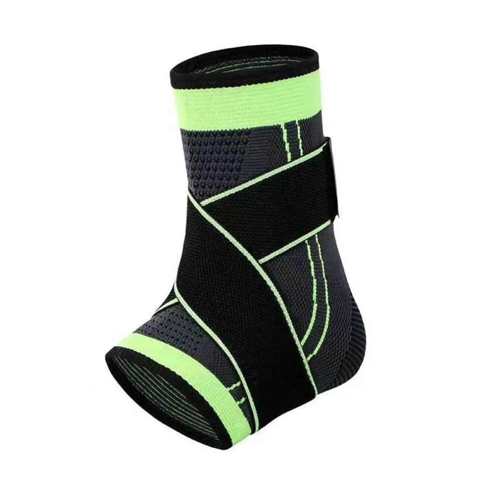 Green Adjustable Ankle Support Compression Brace For Running Soccer Basketball - Nylon Knitted Bandage Strap, Size M