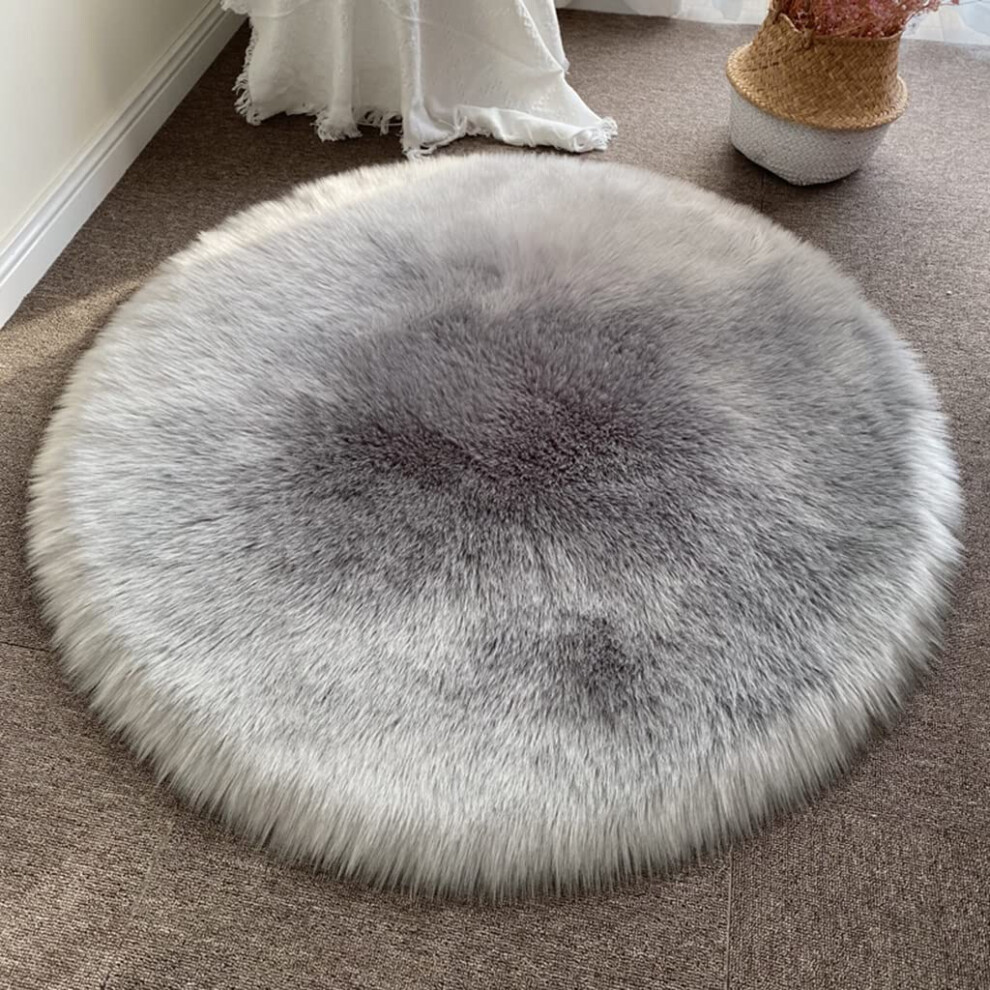 Fluffy Shaggy Round Rug 80X80cm Ultra Soft Fuzzy Machine Washable Area Rug For Nursery, Bedroom, Living Room Gray