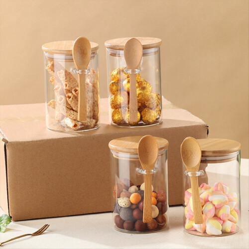 4-Pack Overnight Oats Glazen Containers met Deksels en Lepels 1