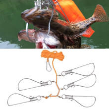 Duty Stainless Steel Fishing Catch Stringer with 5 Lock Snaps and Nylon Ropes for Secure Fishing Use and Easy Transport