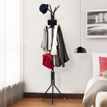 (BLACK) 175cm Coat Stand Garment Rack Metal 12 Hooks Clothes Rail Hat Umbrella Hanger Hanging 3 Tier Freestanding Storage Holder Hat Handb
