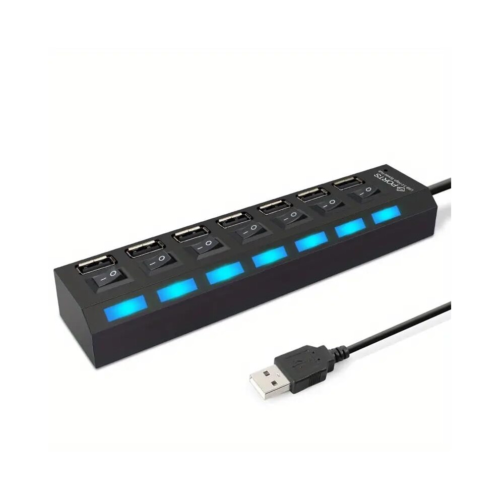 7-Port Usb Hub With Individual Power Switches, Led Indicators, High-Speed Data Transfer, Universal Compatibility Black 9084446884869