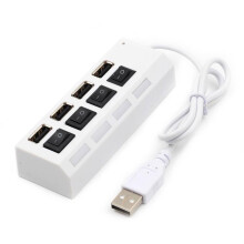 Ultra-Slim Multiport Expander USB Hub 4 Ports High Speed USB 2.0 Splitter with On/Off Switch for Laptop and Desktop (White)