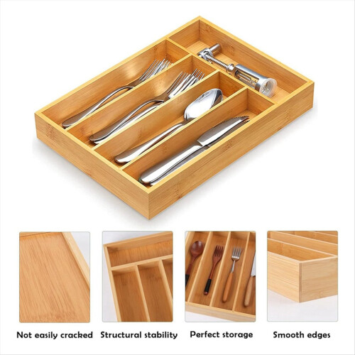 Bamboo Cutlery Silverware Tray Divider Storage Tray Rack Storage Box 2