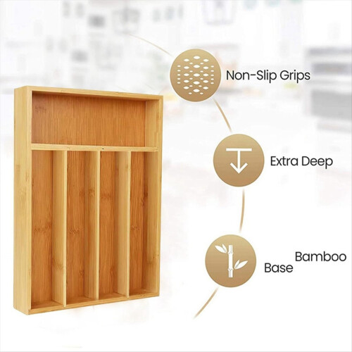 Bamboo Cutlery Silverware Tray Divider Storage Tray Rack Storage Box 1