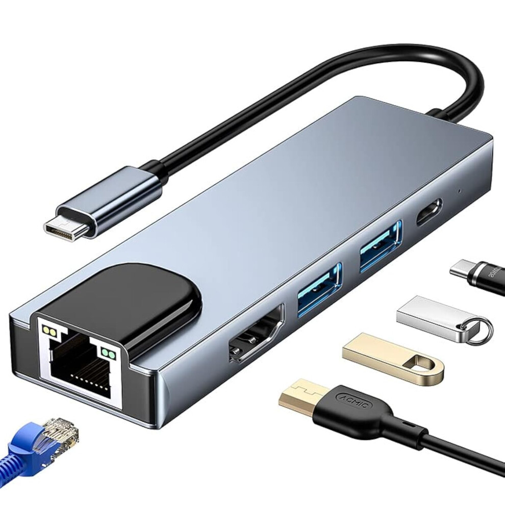 Usb 3.0 Hub 5-In-1 Usb-C Hub With Ethernet, 4K Hdmi, 2 Usb-A Ports, Usb-C Pd Charging For Macbook And Ipad Pro 2020 9084446885507