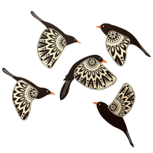 5Pcs Wooden Bird Wall Art Wood Flying Birds Wall Decor Black