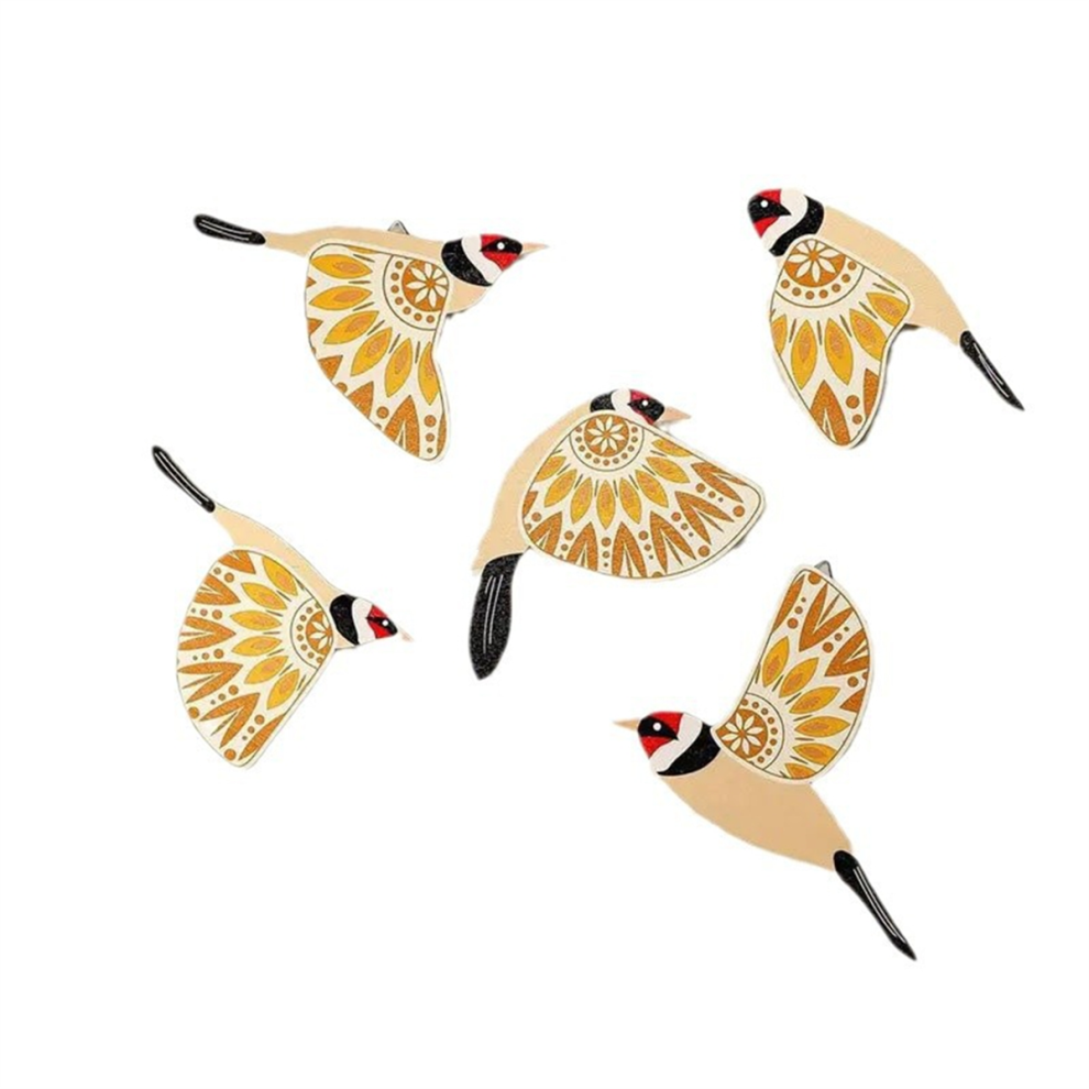 Merkkitön 5Pcs Wooden Bird Wall Art Wood Flying Birds Wall Decor Yellow