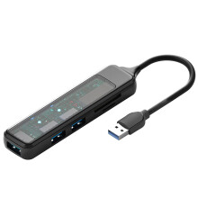 USB A Hub 5 in 1 Multiport Adapter with USB 3.0 USB 2.0 Ports SD TF Card Reader Compatible with Mobile Phones and USB Devices Black