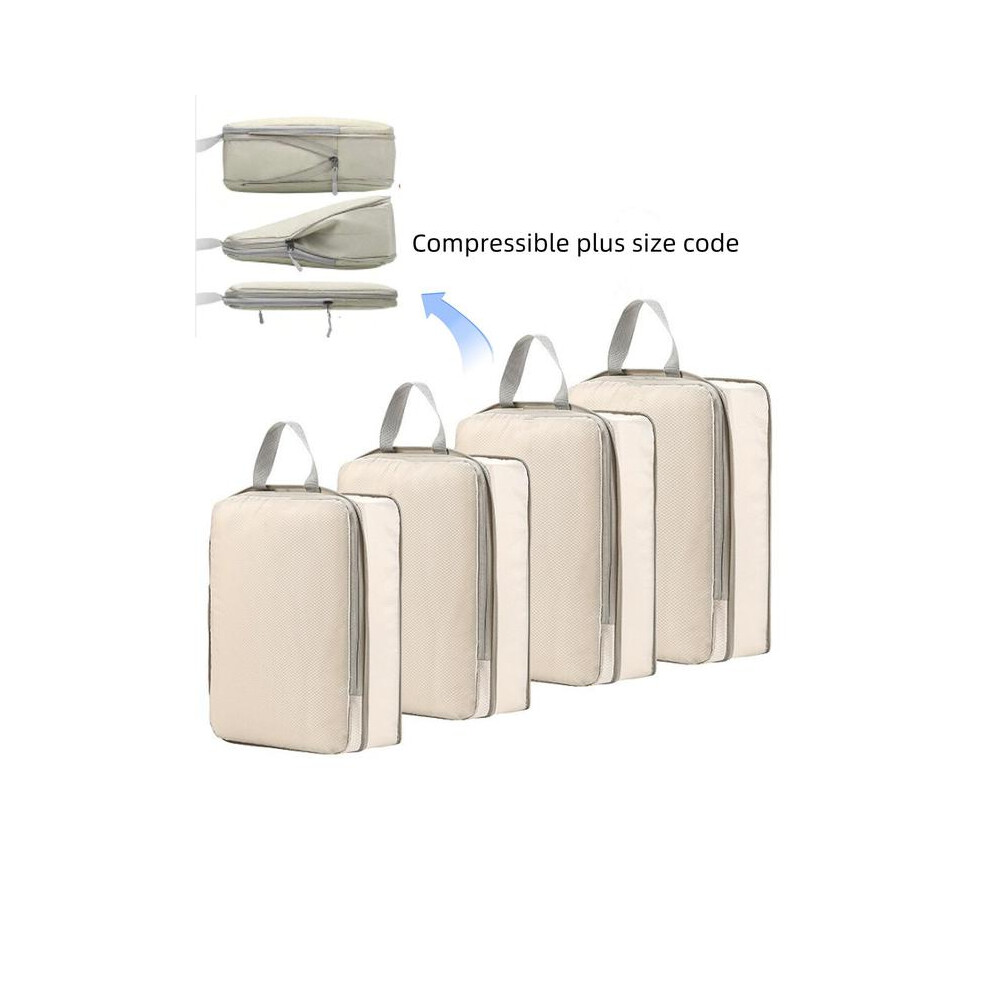 (Large Beige 4pcs, one-size) Durable Fabric Compression Lightweight Packing Cubes for Suitcases, Travel Organization Pouch, Travel Essentials Carryall-image-OPC-PKFJJZC-NEW