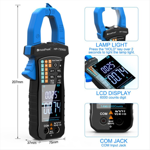 -7200D Digital Clamp Meter, TRMS 6000 Counts Multimeter 2