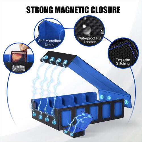 Trading Card Storage Box with Window 5-Row Deck Case Black+Blue 2
