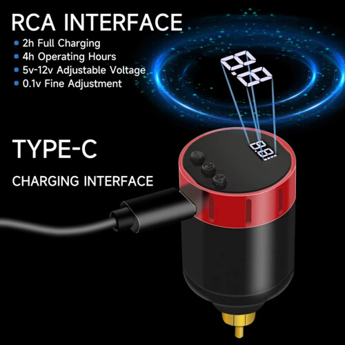 Mini Cordless Tattoo Τροφοδοτικό 1350mAh Οθόνη φορητή C 1