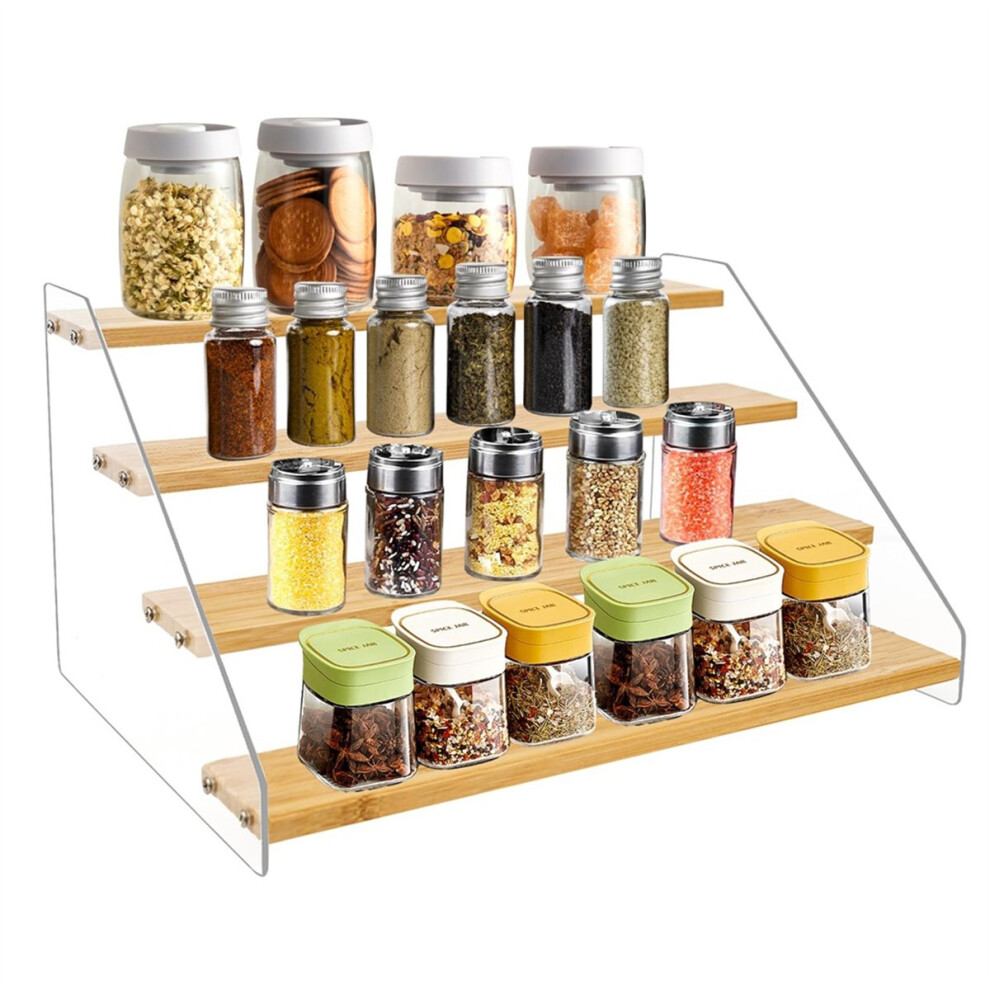 12In Spice Rack Organizer for Cabinet - Wooden 4Tier Display Stand-image-OPC-PKBWSKB-NEW