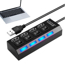 USB Hub | Multiport Data Transfer Hub with Individual Power Buttons for Video Editing, Remote Work, and Travel - 1 to 4 Ports