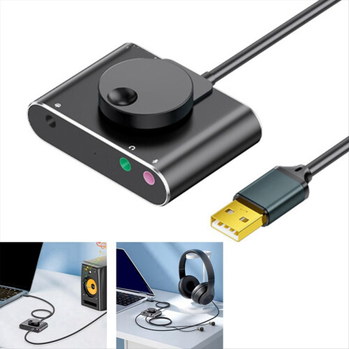 Placa de som externa USB para desktop e notebook preto e cinza 1